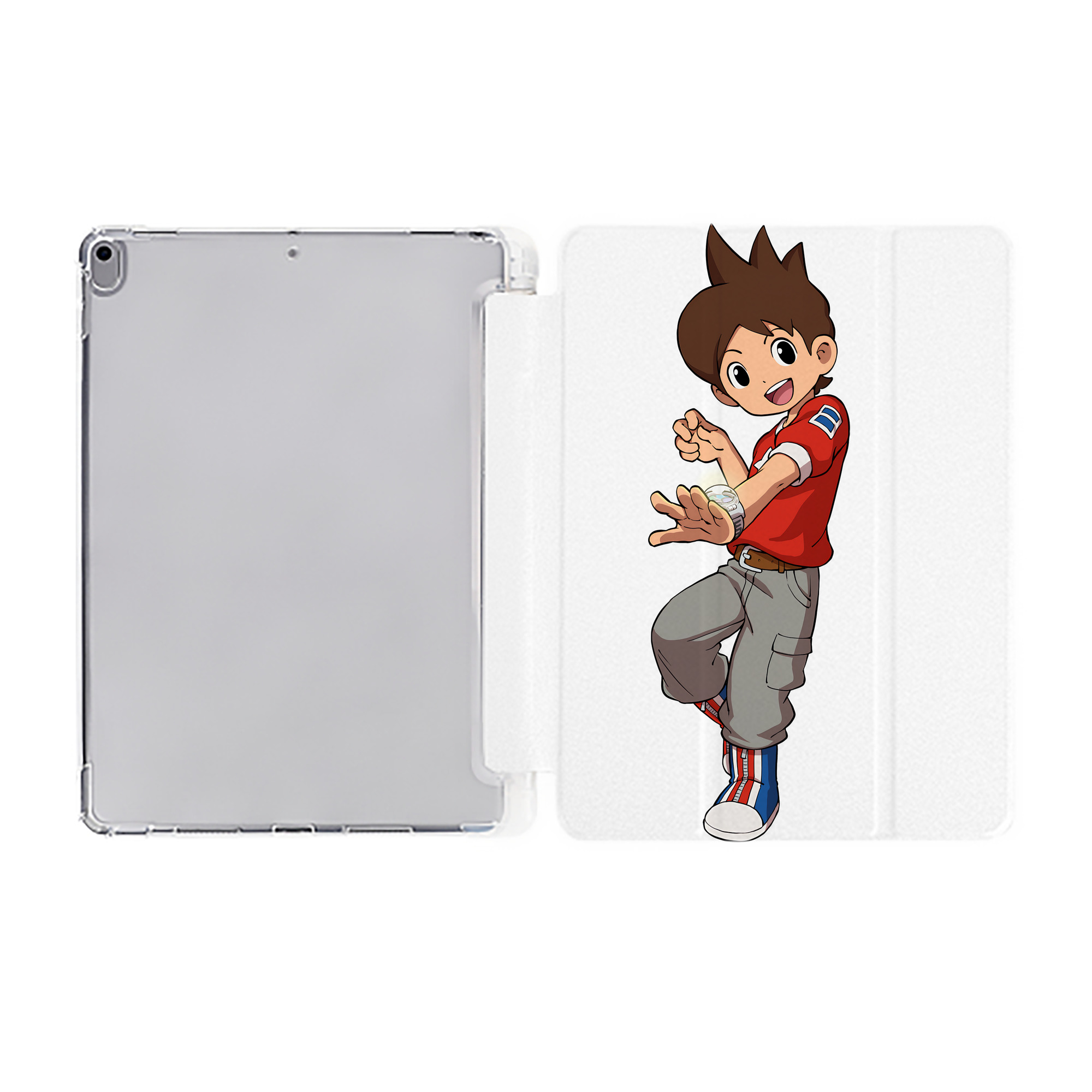 （画像用） 妖怪ウォッチ Yo-kai Watch IPad ケース ペン収納付き 三つ折りスタンド PUレザー×シリコン 対応機種9.5/10.5/10.9インチ